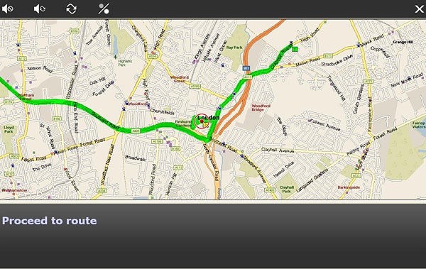 Screenshot of Microsoft Autoroute 2007 map with GPS route.