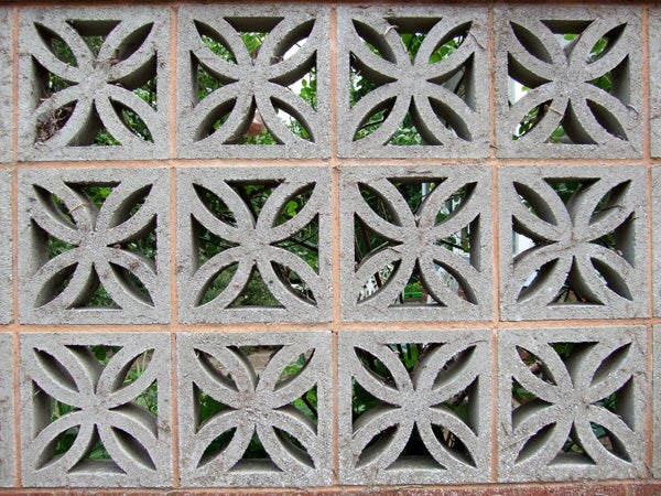Decorative concrete block wall with leaf-like patterns