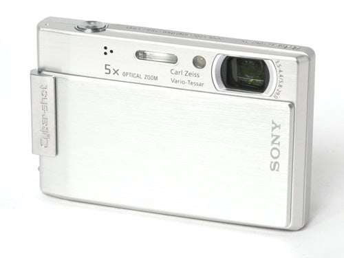 Sony Cyber-shot DSC-T100 digital camera on white background.