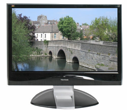 ViewSonic VX2435wm 24-inch LCD monitor displaying a bridge scene.