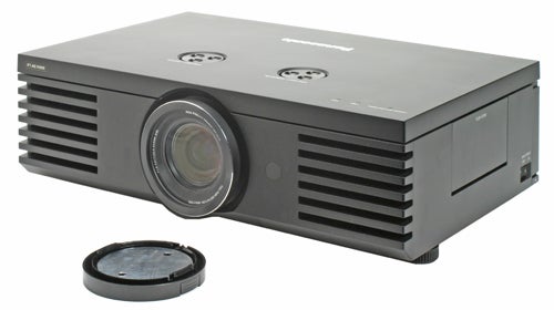Panasonic PT-AE1000E 1080p projector with lens cap off.