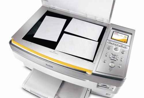 Kodak EasyShare 5300 printer with open scanner lid.