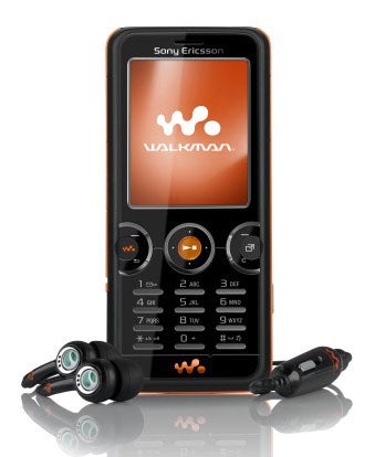 Sony Ericsson W610i phone with earbuds on white background.