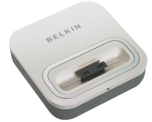 Belkin TuneCommand AV dock for Apple iPod on white background.