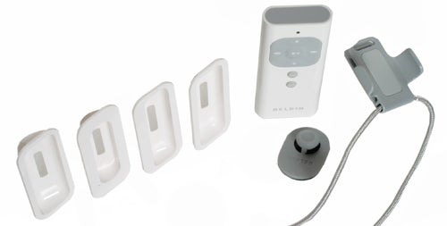 Belkin TuneCommand AV for iPod with remote and dock adapters.