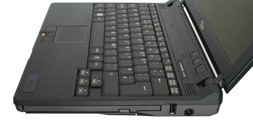 Fujitsu Siemens Lifebook P7230 laptop with open lid and keyboard visible.