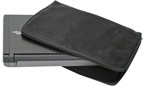 Fujitsu Siemens Lifebook P7230 laptop with black sleeve.