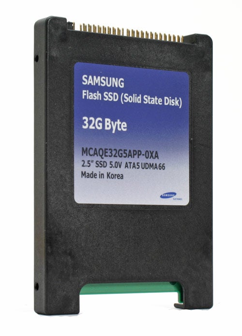 Samsung 32GB solid state drive on white background.
