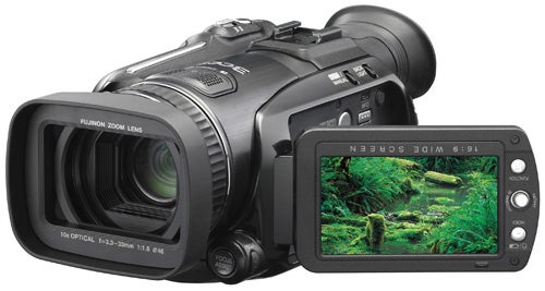 JVC Everio GZ-HD7E HD Camcorder with LCD screen display.