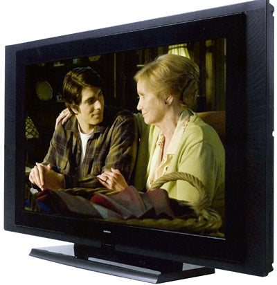 Goodmans LD2661HDFVT 26-inch LCD TV displaying a family show.