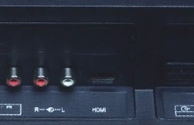 Close-up of Goodmans LCD TV HDMI and audio ports