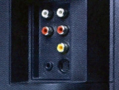Close-up of Goodmans LCD TV's audio-video connection ports.