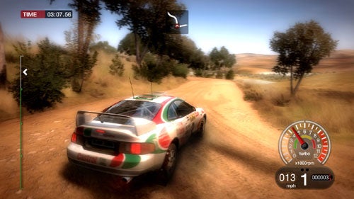 Screenshot of Colin McRae: DiRT rally car racing on dirt track.