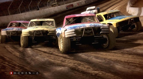 Racing trucks on a dirt track from Colin McRae: DiRT game.