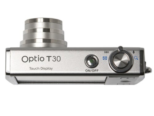 Pentax Optio T30 digital camera on a white background.