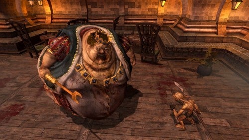 Screenshot from Overlord game showing a character and minion.