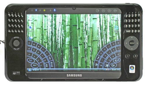Samsung Q1 Ultra-Mobile PC with bamboo forest wallpaper.
