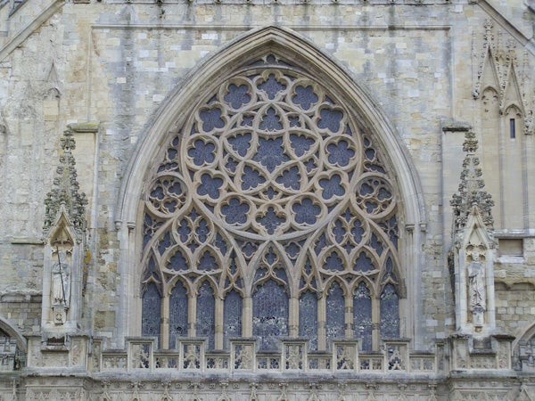 Intricate gothic church window architecture