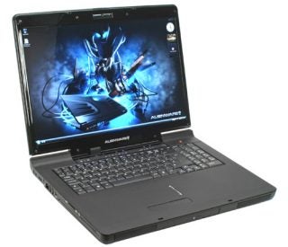 Alienware Area-51 m9750 laptop with sci-fi wallpaper displayed.