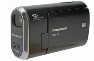 Panasonic SDR-S10 Camcorder on white background.