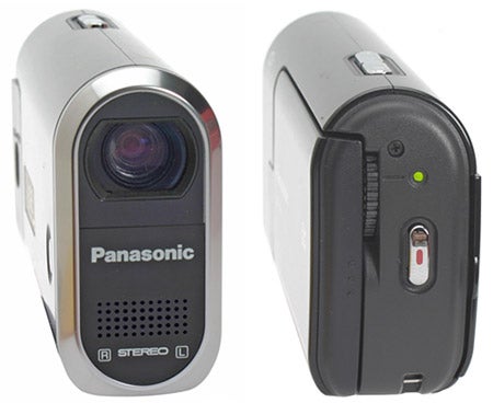 Panasonic SDR-S10 camcorder front and side views
