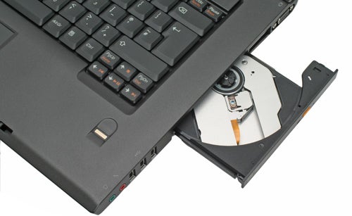 Lenovo 3000 N200 notebook with open optical drive.