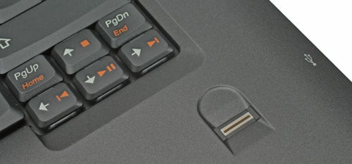 Close-up of Lenovo 3000 N200 notebook's keyboard and trackpoint.