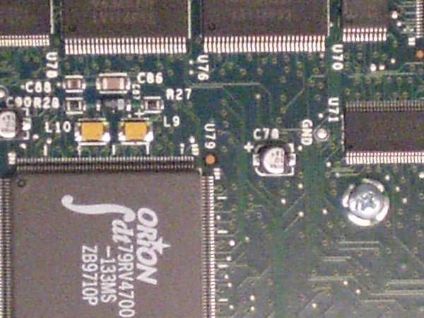 Close-up of a camera's electronic circuit board components.