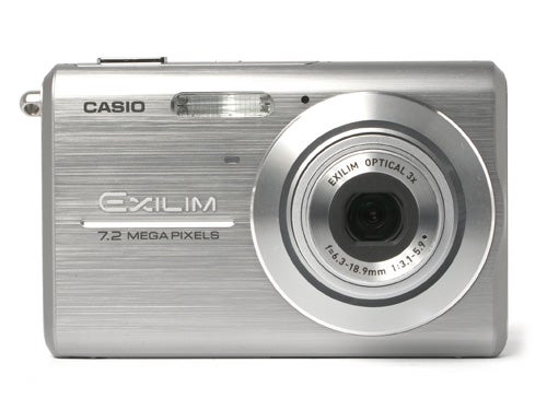 Casio Exilim EX-Z75 digital camera showcasing lens and megapixel detail.