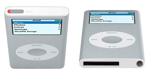 Apple iPod nano 4GB in white, front and back view.