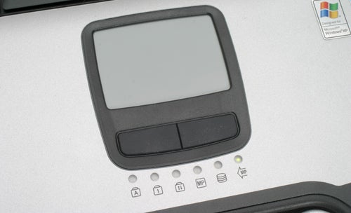 Close-up of Panasonic ToughBook CF-30 touchpad and status indicators.