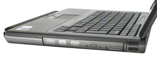 Dell Latitude D630 laptop showing keyboard and side ports.