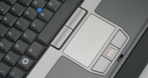 Close-up of Dell Latitude D630 laptop keyboard and touchpad.