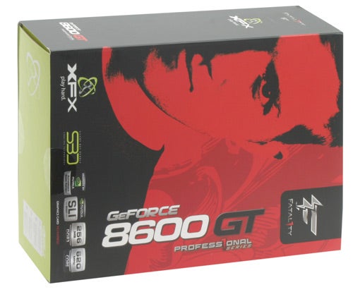 XFX Fatal1ty 8600 GT graphics card product packaging.