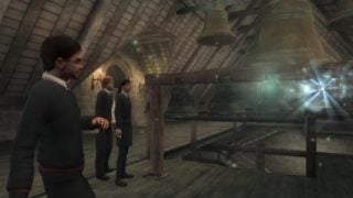 Harry Potter video game screenshot with spellcasting scene.