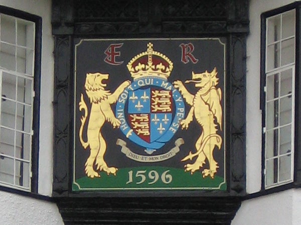 Coat of arms on a building with a date of 1596.