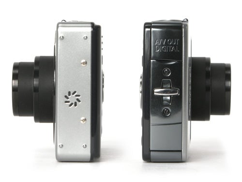 Canon Digital IXUS 75 camera side views showing ports and controls
