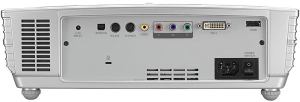 Rear view of Optoma ThemeScene HD73 projector displaying ports