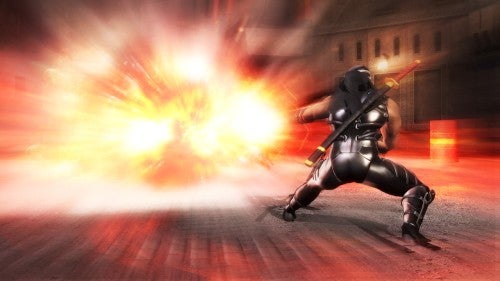 Ninja Gaiden Sigma character dodging an explosion.