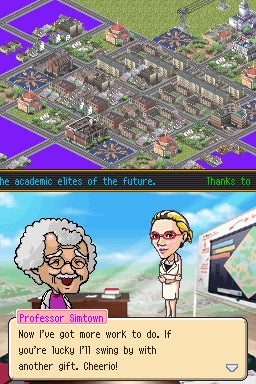 Screenshot of SimCity DS gameplay with dialogue boxes.