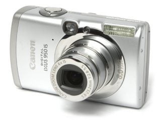 Canon Digital IXUS 950 IS compact camera on white background.