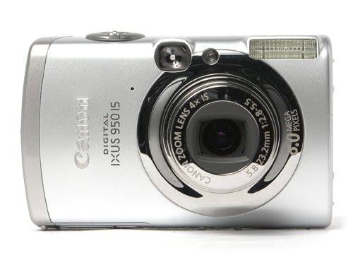 Canon Digital IXUS 950 IS compact camera on white background.