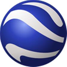 Blue and white striped spherical logo