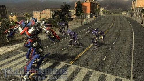 Transformers: The Game screenshot with Autobot fighting Decepticons.