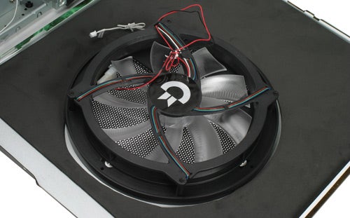 Close-up of Commodore XX Gaming PC cooling fan installation.