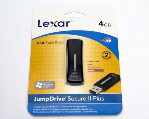 Lexar JumpDrive Secure II Plus 4GB in packaging.