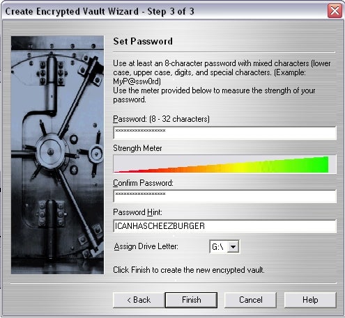 Screenshot of password setup for Lexar JumpDrive encryption software.