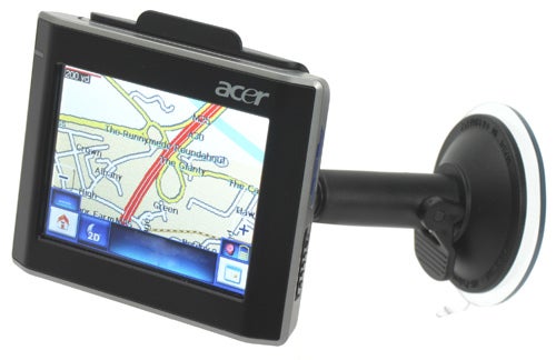 Acer V200 series portable navigator with map on display.