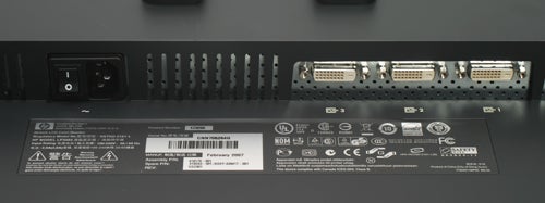 HP LP3065 LCD monitor's back panel with ports and labels.