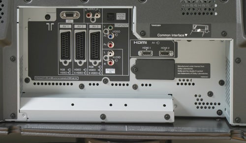 Back panel of Panasonic Viera TH-42PZ700B plasma TV showing ports.